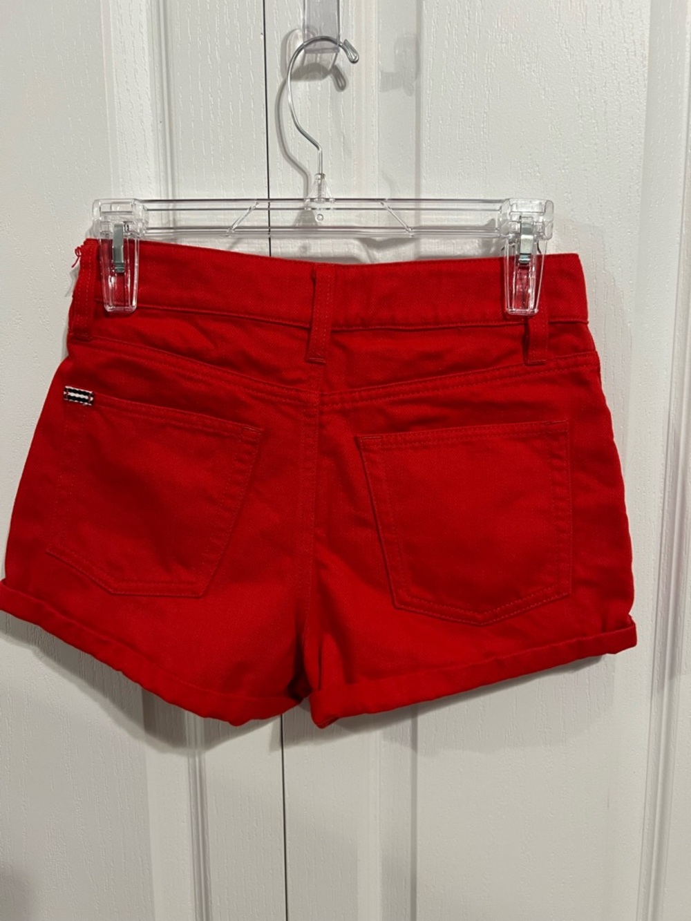 Alice + Olivia Vibrant Red High-Rise Denim Shorts - Picture 2 of 4